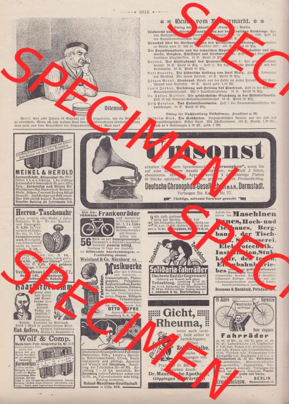 Der wahre Jacob Satire 1908, Heft 569, Seite 5815, Neues vom Büchermarkt. Hier befindet sich eine von 16 Seiten der Satire-Zeitschrift Der Wahre Jacob im online Katalog und... Sammlung