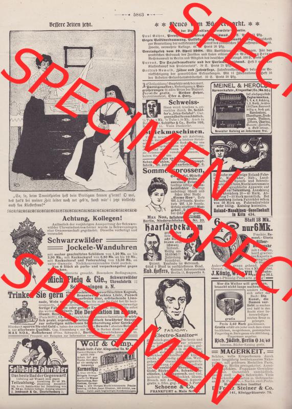 Der wahre Jacob Satire 1908, Heft 572, Seite 5863, Bessere Zeiten jetzt, Neues vom Büchermarkt. Hier befindet sich eine von 16 Seiten der Satire-Zeitschrift Der Wahre... Sammlung