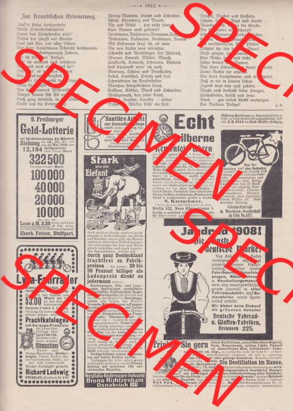 Der wahre Jacob Satire 1908, Heft 569, Seite 5812, Zur freundlichen Erinnerung. Hier befindet sich eine von 16 Seiten der Satire-Zeitschrift Der Wahre Jacob im online Katalog und... Sammlung