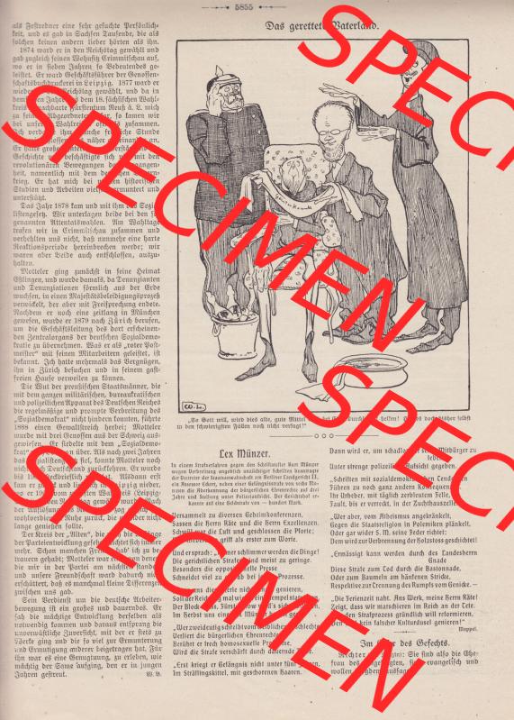 Der wahre Jacob Satire 1908, Heft 572, Seite 5855, Das gerettete Vaterland, Kaiserreich. Hier befindet sich eine von 16 Seiten der Satire-Zeitschrift Der Wahre Jacob 1908... Sammlung