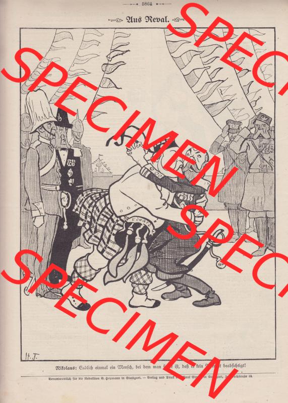 Der wahre Jacob Satire 1908, Heft 572, Seite 5864, Aus Reval, Satirische Zeichnung. Hier befindet sich eine von 16 Seiten der Satire-Zeitschrift Der Wahre Jacob 1908 Nr.... Sammlung