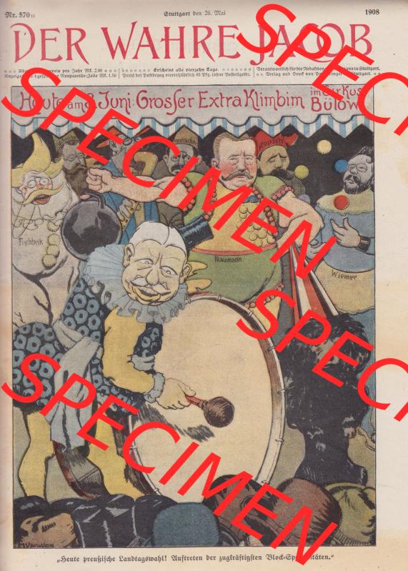Der wahre Jacob Satire 1908, Heft 570, Seite 5817, Heute preußische Landtagswahl. Hier befindet sich eine von 16 Seiten der Satire-Zeitschrift Der Wahre Jacob im online Katalog... Sammlung
