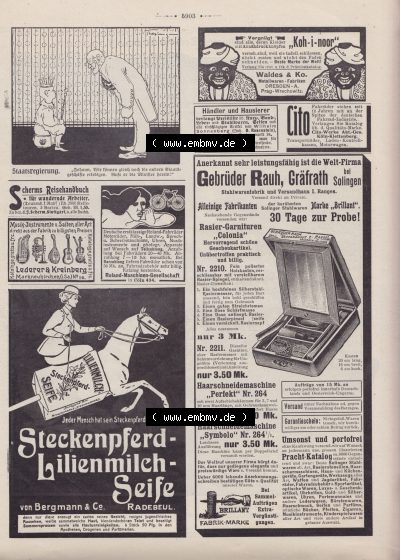 Heft 575, Satire Seite 5903, Werbung für Steckenpferd-Lilienmilch-Seife, Deutsches Kaiserreich Satire, Der Wahre Jacob Sammlung