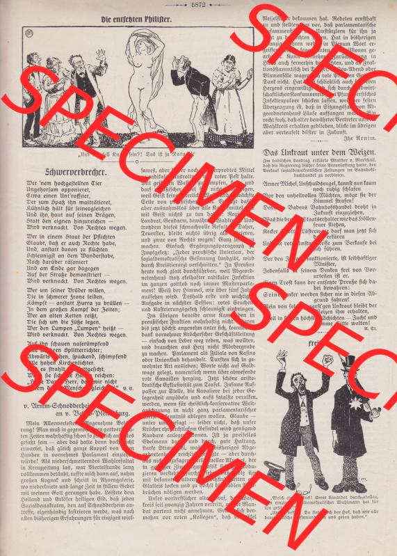 Der wahre Jacob Satire 1908, Satire im Heft 573, Seite 5872, Die Entsetzten Philister, über eine Frau. Hier befindet sich eine von 12 Seiten der Satire-Zeitschrift „Der... Sammlung
