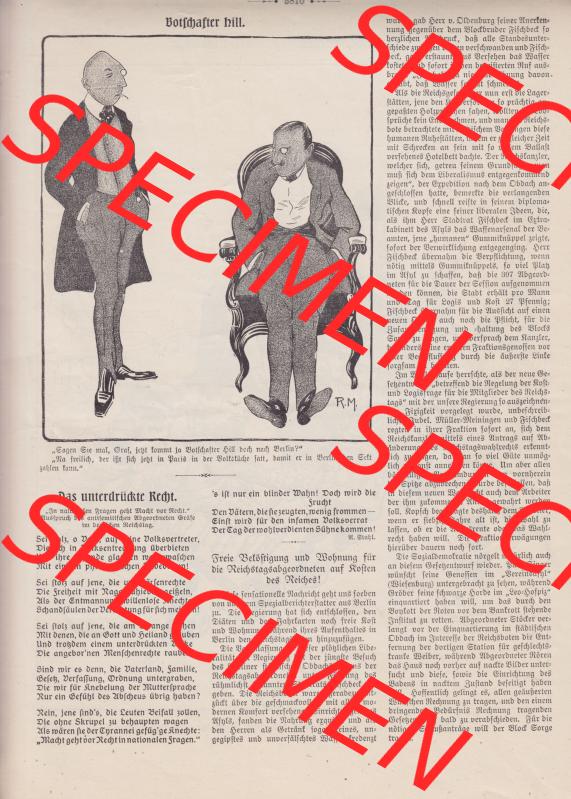 Der wahre Jacob Satire 1908, Heft 569, Seite 5810, Botschafter hill. Hier befindet sich eine von 16 Seiten der Satire-Zeitschrift Der Wahre Jacob im online Katalog und online Datenbank... Sammlung