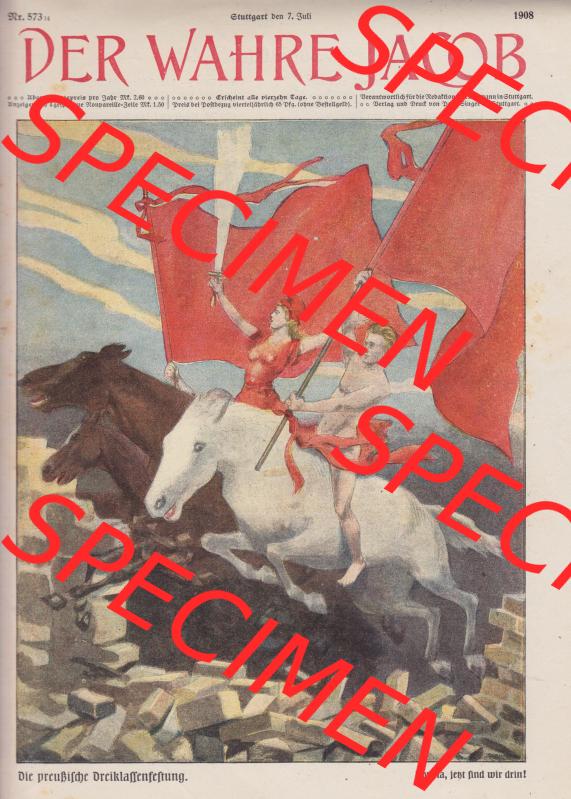 Der wahre Jacob Satire 1908, Satire im Heft 573, Seite 5865, Die preußische Dreiklassen-Festung. Hier befindet sich eine von 12 Seiten der Satire-Zeitschrift „Der wahre... Sammlung