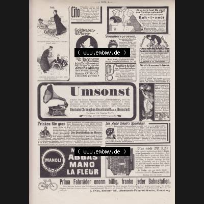 Der wahre Jacob Satire 1908, Satire im Heft 573, Seite 5874, Pech, und Werbung im wahren Jacob. Hier befindet sich eine von 12 Seiten der Satire-Zeitschrift „Der wahre... Sammlung