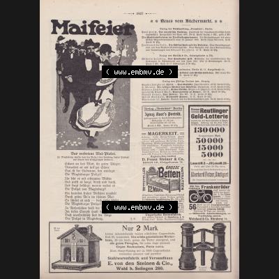 Der wahre Jacob Satire 1908, Heft 570, Seite 5827, Mai-Feier. Hier befindet sich eine von 16 Seiten der Satire-Zeitschrift Der Wahre Jacob im online Katalog und online Datenbank... Sammlung
