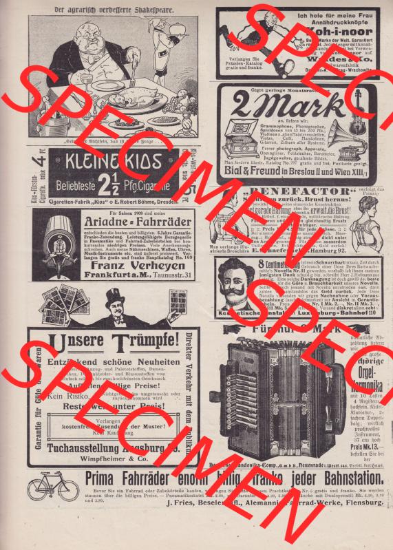 Der wahre Jacob Satire 1908, Heft 570, Seite 5828, Der agrarische verbesserte Shakespeare. Hier befindet sich eine von 16 Seiten der Satire-Zeitschrift Der Wahre Jacob im online... Sammlung