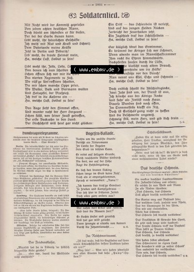 Satire im Heft 573, Seite 5866, Soldatenlied, Preußisches Lied, Satire-Zeitschrift „Der wahre Jacob“ im online Katalog und... Sammlung