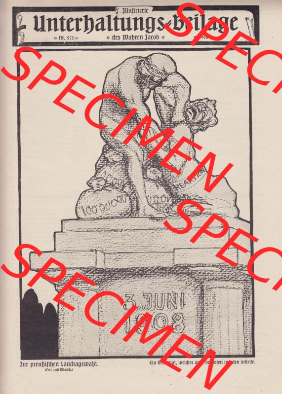 Der wahre Jacob Satire 1908, Heft 572, Seite 5853, Unterhaltungs-Beilage, Die Preußische Landtagswahl. Hier befindet sich eine von 16 Seiten der Satire-Zeitschrift... Sammlung