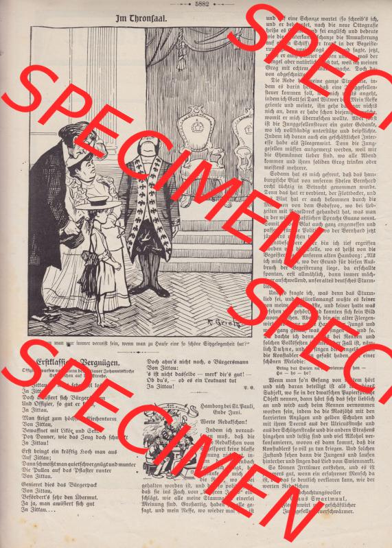 Der wahre Jacob Satire 1908, Heft 574, Satire Seite 5882, Im Thronfall. Zum Thema Deutsches Kaiserreich nach 20 Jahren Regierung. Hier befindet sich eine von 12 Seiten der... Sammlung