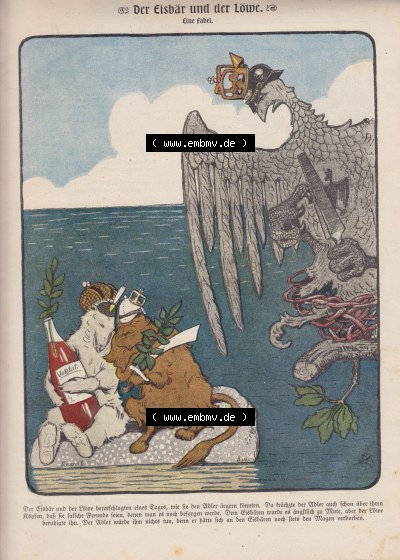 Satire im Heft 573, Seite 5868, Preußen, Der Eisbär und der Löwe, Eine Fabel, Satire-Zeitschrift „Der wahre Jacob“ im online... Sammlung