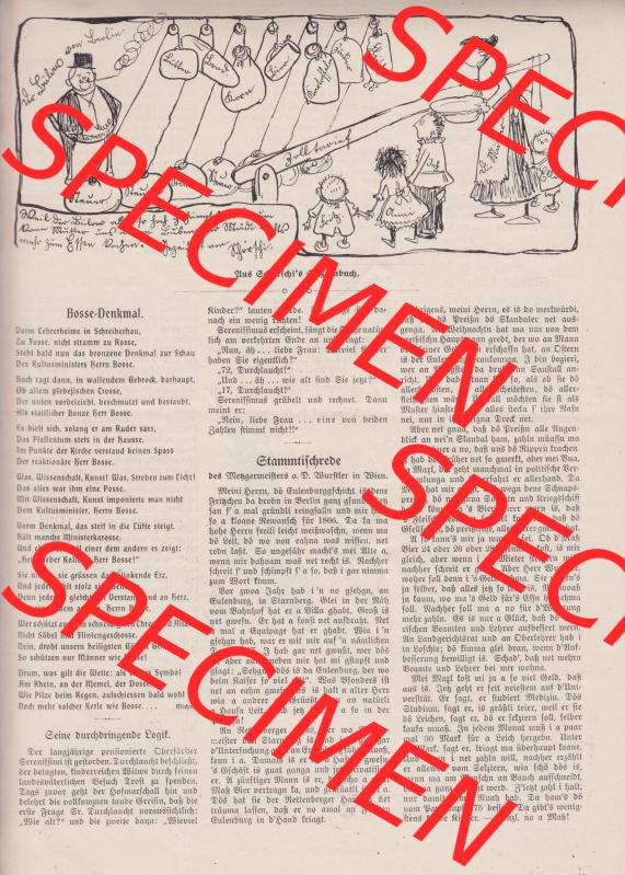 Der wahre Jacob Satire 1908, Heft 570, Seite 5824, Bosse-Denkmal. Hier befindet sich eine von 16 Seiten der Satire-Zeitschrift Der Wahre Jacob im online Katalog und online Datenbank... Sammlung
