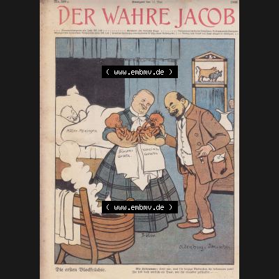 Der wahre Jacob Satire 1908, Heft 569, Seite 5801, Die ersten Blodfrüchte. Hier befindet sich eine von 16 Seiten der Satire-Zeitschrift Der Wahre Jacob im online Katalog und... Sammlung