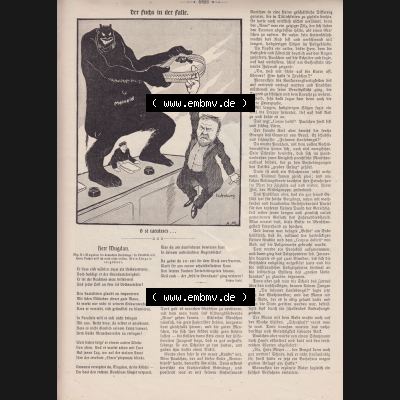 Der wahre Jacob Satire 1908, Heft 570, Seite 5826, Der Fuchs in der Falle. Hier befindet sich eine von 16 Seiten der Satire-Zeitschrift Der Wahre Jacob im online Katalog und online... Sammlung