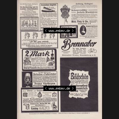 Der wahre Jacob Satire 1908, Satire im Heft 573, Seite 5876, Werbung im Jacob, ua. Schwarzwälder Jockele-Wanduhren. Hier befindet sich eine von 12 Seiten der... Sammlung