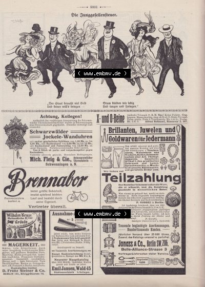 Heft 575, Satire Seite 5901, Die Junggesellen-Steuer, Deutsches Kaiserreich Satire, Der Wahre Jacob Sammlung