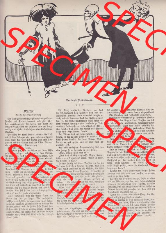 Der wahre Jacob Satire 1908, Heft 572, Seite 5857, Der letzte Freiersmann. Hier befindet sich eine von 16 Seiten der Satire-Zeitschrift Der Wahre Jacob 1908 Nr. 572 im online... Sammlung