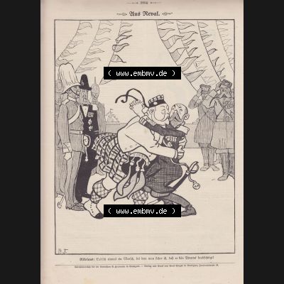 Der wahre Jacob Satire 1908, Heft 572, Seite 5864, Aus Reval, Satirische Zeichnung. Hier befindet sich eine von 16 Seiten der Satire-Zeitschrift Der Wahre Jacob 1908 Nr.... Sammlung