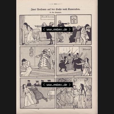 Der wahre Jacob Satire 1908, Heft 572, Seite 5859, Zwei auf der suche nach Kameraden. Hier befindet sich eine von 16 Seiten der Satire-Zeitschrift Der Wahre Jacob 1908 Nr.... Sammlung