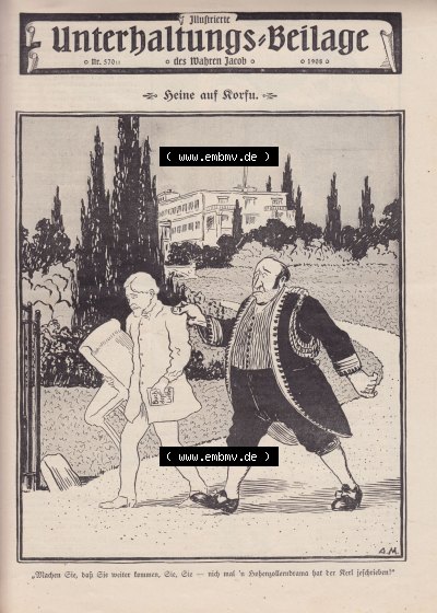 Satire 1908, Heft 570, Seite 5821, Unterhaltungs-Beilage, Heine auf Korsu, Der Wahre Jacob Sammlung