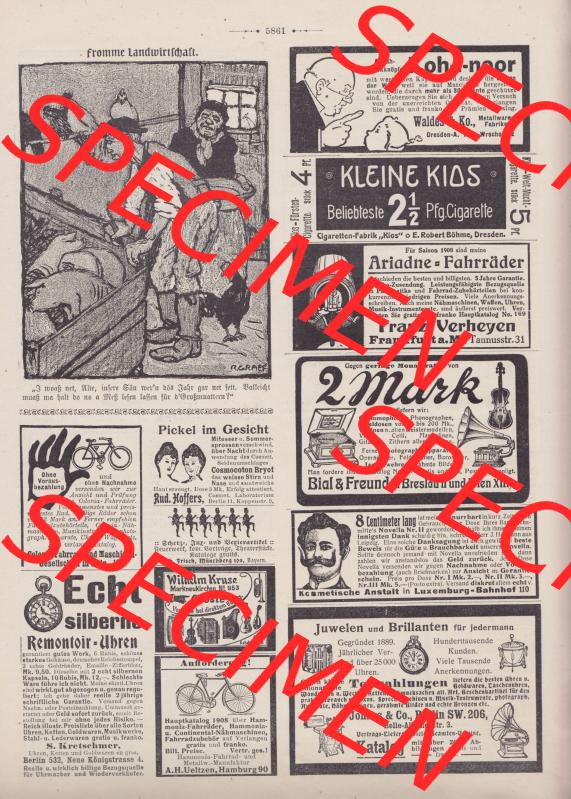Der wahre Jacob Satire 1908, Heft 572, Seite 5861, Fromme Landwirtschaft, und Werbung im Jacob. Hier befindet sich eine von 16 Seiten der Satire-Zeitschrift Der Wahre Jacob... Sammlung