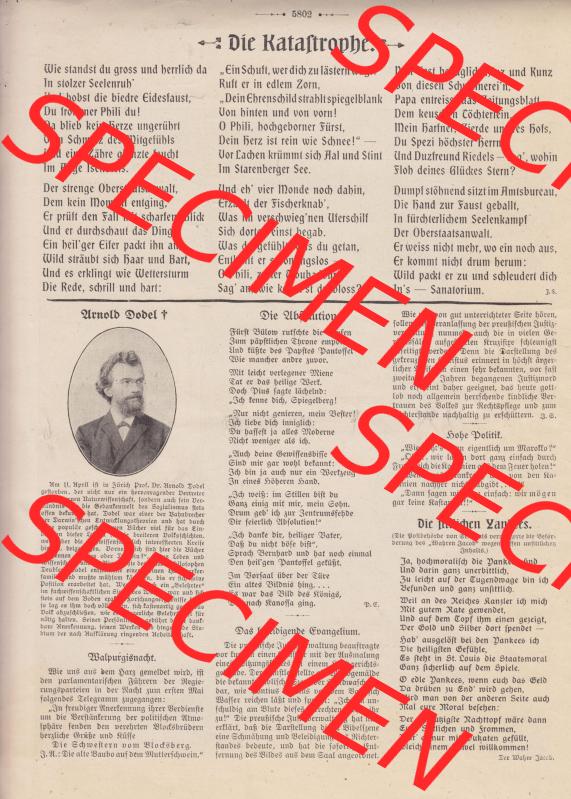 Der wahre Jacob Satire 1908, Heft 569, Seite 5802, Die Katastrophe. Hier befindet sich eine von 16 Seiten der Satire-Zeitschrift Der Wahre Jacob im online Katalog und online Datenbank... Sammlung