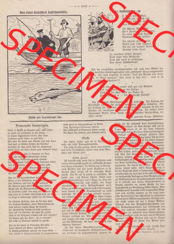 Der wahre Jacob Satire 1908, Heft 569, Seite 5803, Aus der deutschen Justizkomödie. Hier befindet sich eine von 16 Seiten der Satire-Zeitschrift Der Wahre Jacob im online... Sammlung