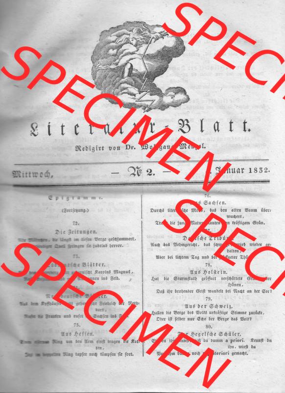Morgenblatt 1832, 4 Januar, Nr. 2, Seite 5, Literatur-Blatt. Das Digitale Bild / Foto der relativ wertvollen „Morgenblatt für gebildete Stände“-Zeitschrift... Sammlung
