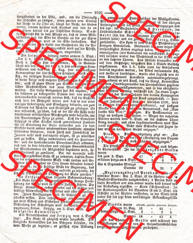 Augsburg 1831, 251, Donnerstag 8. September, Augsburger Abendzeitung Seite 1020 (1). Die Digitalen JPG-Bilder der digitalisierten Augsburger Zeitung aus dem Jahr... Sammlung