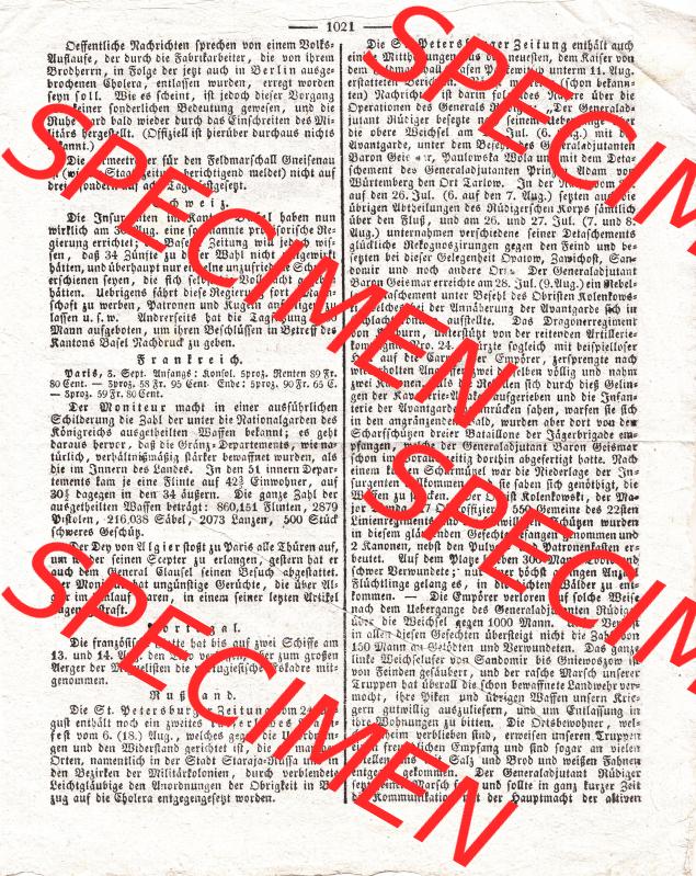 Augsburg 1831, 251, Donnerstag 8. September, Augsburger Abendzeitung Seite 1021 (1). Die Digitalen JPG-Bilder der digitalisierten Augsburger Zeitung aus dem Jahr... Sammlung