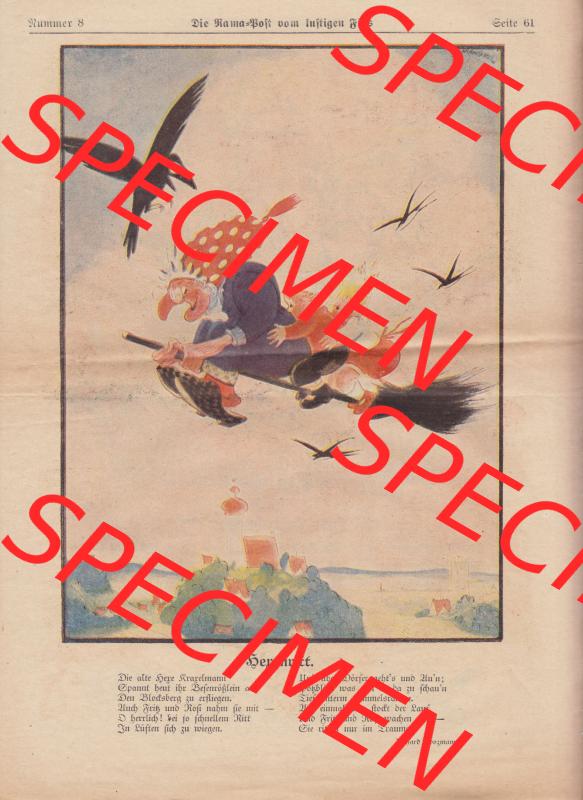 Die Rama-Post vom lustigen Fips, 1929, 1930, 5. Jahrgang, Nr. 8, Seite 61, Hexenritt. Das Digitale Bild / Foto der Die Rama-Post Zeitschrift... Sammlung