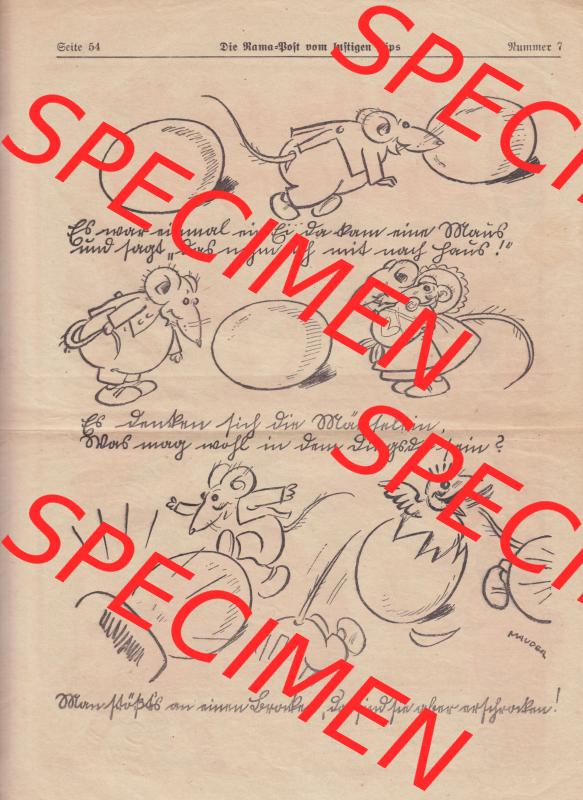 Die Rama-Post vom lustigen Fips, 1929, 1930, 5. Jahrgang, Nr. 7, Seite 54, Comic mit Mäusen und Küken. Die Digitalen JPG-Bilder der digitalisierten... Sammlung