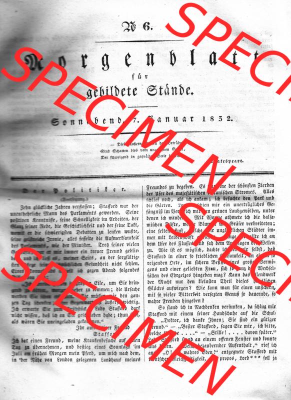 Morgenblatt 1832, 7 Januar, Nr. 6, Seite 21, Fortsetzung Der Politiker. Das Digitale Bild / Foto der relativ wertvollen „Morgenblatt für gebildete Stände“-Zeitschrift... Sammlung