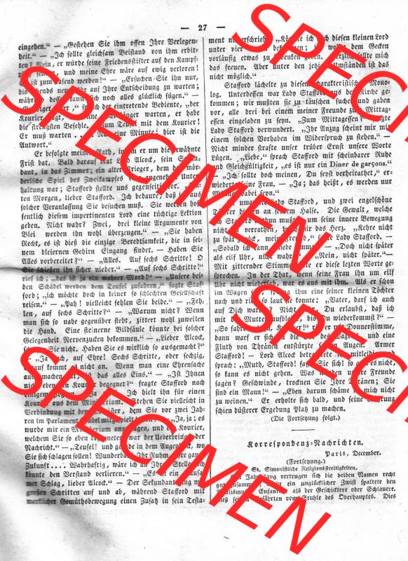 Morgenblatt 1832, Montag, 9 Januar, Nr. 7, Seite 27, Fortsetzung Korrespondenz Nachrichten. Das Digitale Bild / Foto der relativ wertvollen „Morgenblatt... Sammlung