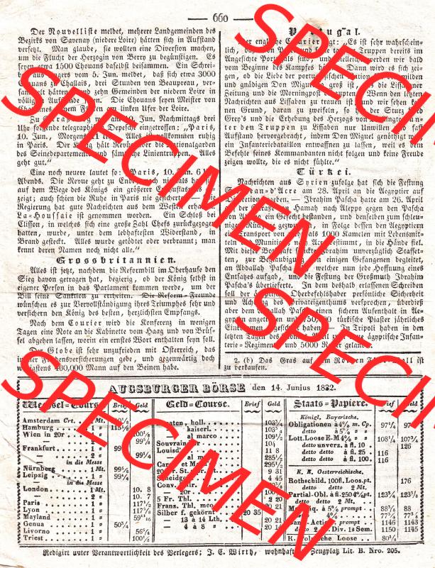 Augsburg 1832, 166, Donnerstag 14. Juni, Augsburger Abendzeitung Seite 660. Die Digitalen JPG-Bilder der digitalisierten Augsburger Zeitung können heruntergeladen werden. Sammlung