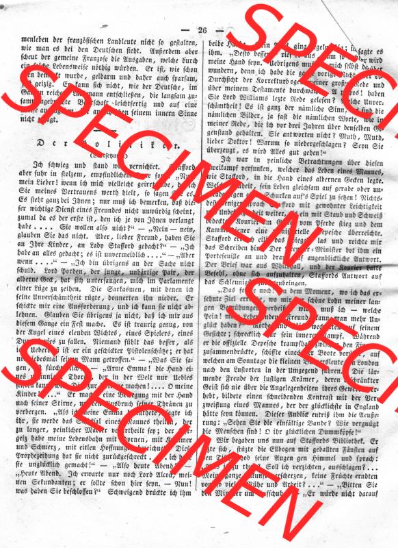 Morgenblatt 1832, Montag, 9 Januar, Nr. 7, Seite 26, Fortsetzung Der Politiker. Das Digitale Bild / Foto der relativ wertvollen „Morgenblatt für... Sammlung