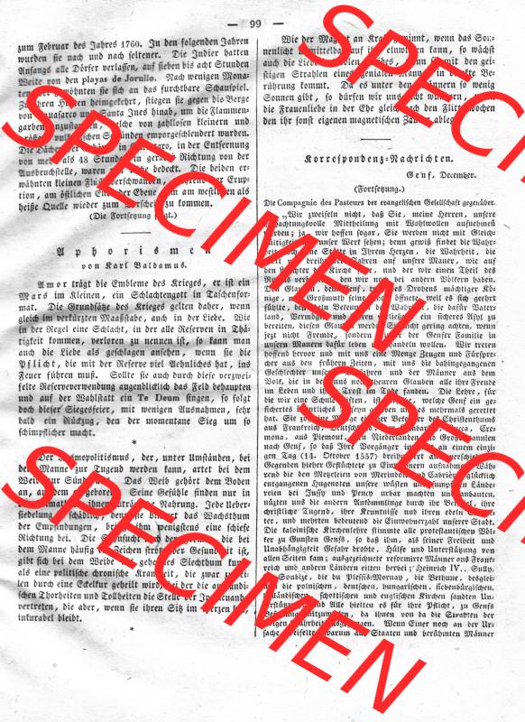 Morgenblatt 1832, Montag, 30. Januar, Nr. 25, Seite 99, Artikel Upborismen von Karl Baldamus und Korrespondenz Nachrichten. Das Digitale Bild / Foto... Sammlung