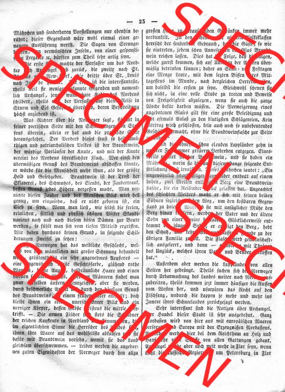 Morgenblatt 1832, Freitag, 13 Januar, Nr. 6, Seite 23, Länder und Völkerkunde. Das Digitale Bild / Foto der relativ wertvollen „Morgenblatt... Sammlung
