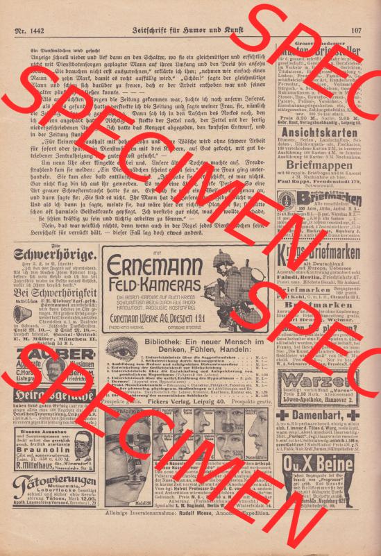 Meggendorfer-Blätter 1919, Nr. 1442, vom 15. August 1919 Seite 107, Dienstmädchen gesucht, Werbung für Schwerhörige. Die Digitalen JPG-Bilder... Sammlung
