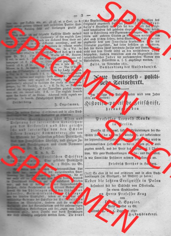 Morgenblatt 1832, 7 Januar, Nr. 1, Seite 3, Intelligenz-Blatt, Technologische Encyklopädie. Das Digitale Bild / Foto der relativ wertvollen „Morgenblatt... Sammlung