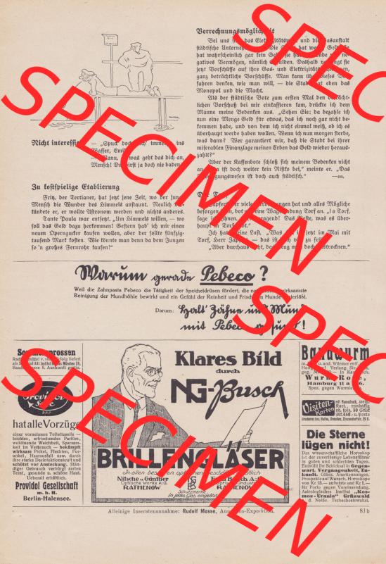 Meggendorfer-Blätter 1923, Nr. 1690, vom 17. Mai 1923, Seite 83b, Warum gerade Pebeco?, Zu kostspielige Etablierung. Die Digitalen JPG-Bilder... Sammlung