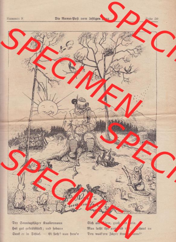 Die Rama-Post vom lustigen Fips, 1929, 1930, 5. Jahrgang, Nr. 8, Seite 59, Der Sonntagsjäger Knallermann. Das Digitale Bild / Foto der... Sammlung