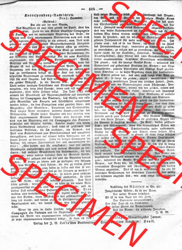 Morgenblatt 1832, Dienstag, 31. Januar, Nr. 26, Seite 104, Korrespondenz Nachrichten. Das Digitale Bild / Foto der relativ wertvollen „Morgenblatt... Sammlung