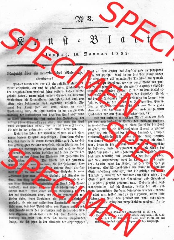 Morgenblatt 1832, Dienstag, 10 Januar, Nr. 3, Seite 9, Kunst-Blatt, Nachricht über ein neugriechisches Malerbuch, Fortsetzung. Das Digitale... Sammlung