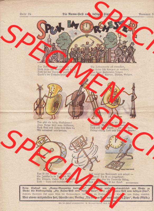 Die Rama-Post vom lustigen Fips, 1929, 1930, 5. Jahrgang, Nr. 3, Seite 24, Spuck im Orchester. Die Digitalen JPG-Bilder der digitalisierten Zeitschrift... Sammlung