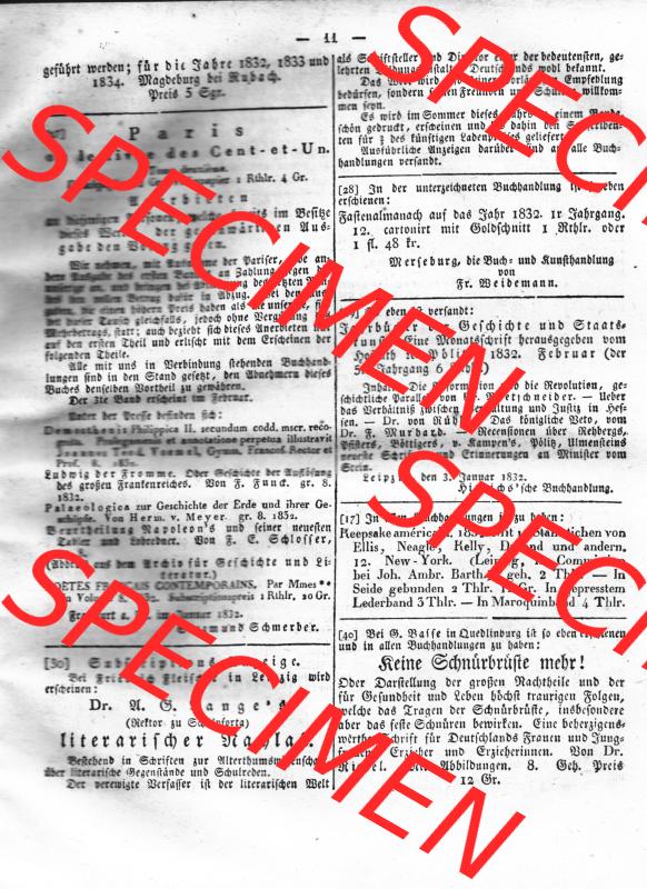 Morgenblatt 1832, Sonnabend 28 Januar, Nr. 5, Seite 11, Intelligenz-Blatt, Die Wirkung von Arzneimittel und Gifte. Das Digitale Bild / Foto der relativ wertvollen... Sammlung