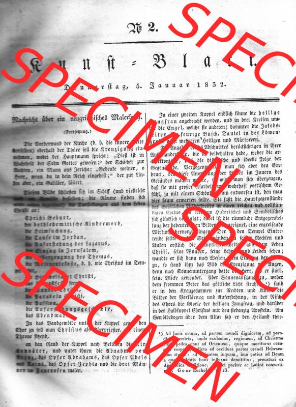 Morgenblatt 1832, 5 Januar, Nr. 2, Seite 5, Kunst-Blatt, Nachricht über ein neugriechisches Malerbuch. Das Digitale Bild / Foto der relativ wertvollen... Sammlung