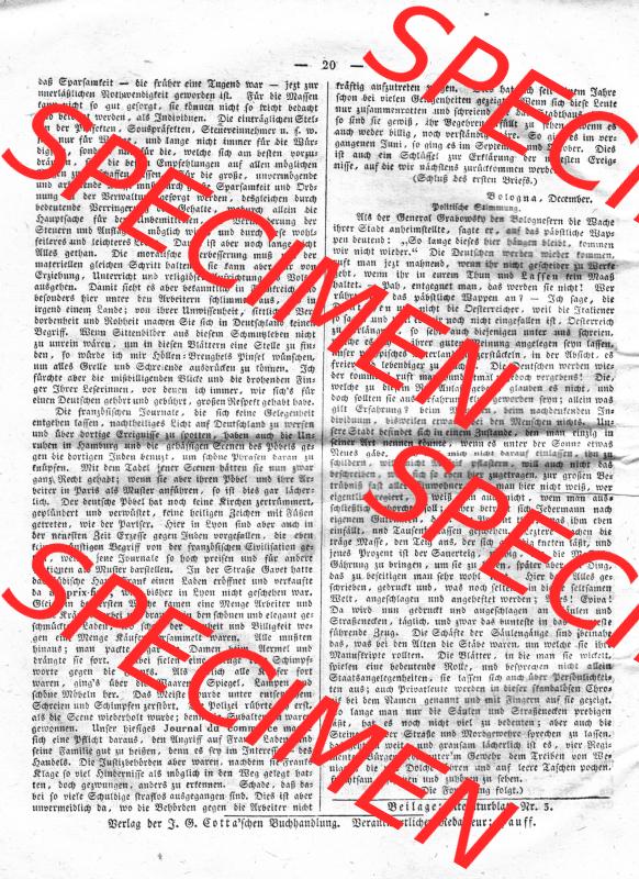 Morgenblatt 1832, 6 Januar, Nr. 5, Seite 20, Korrespondenz Nachrichten. Das Digitale Bild / Foto der relativ wertvollen „Morgenblatt für gebildete Stände“-Zeitschrift... Sammlung
